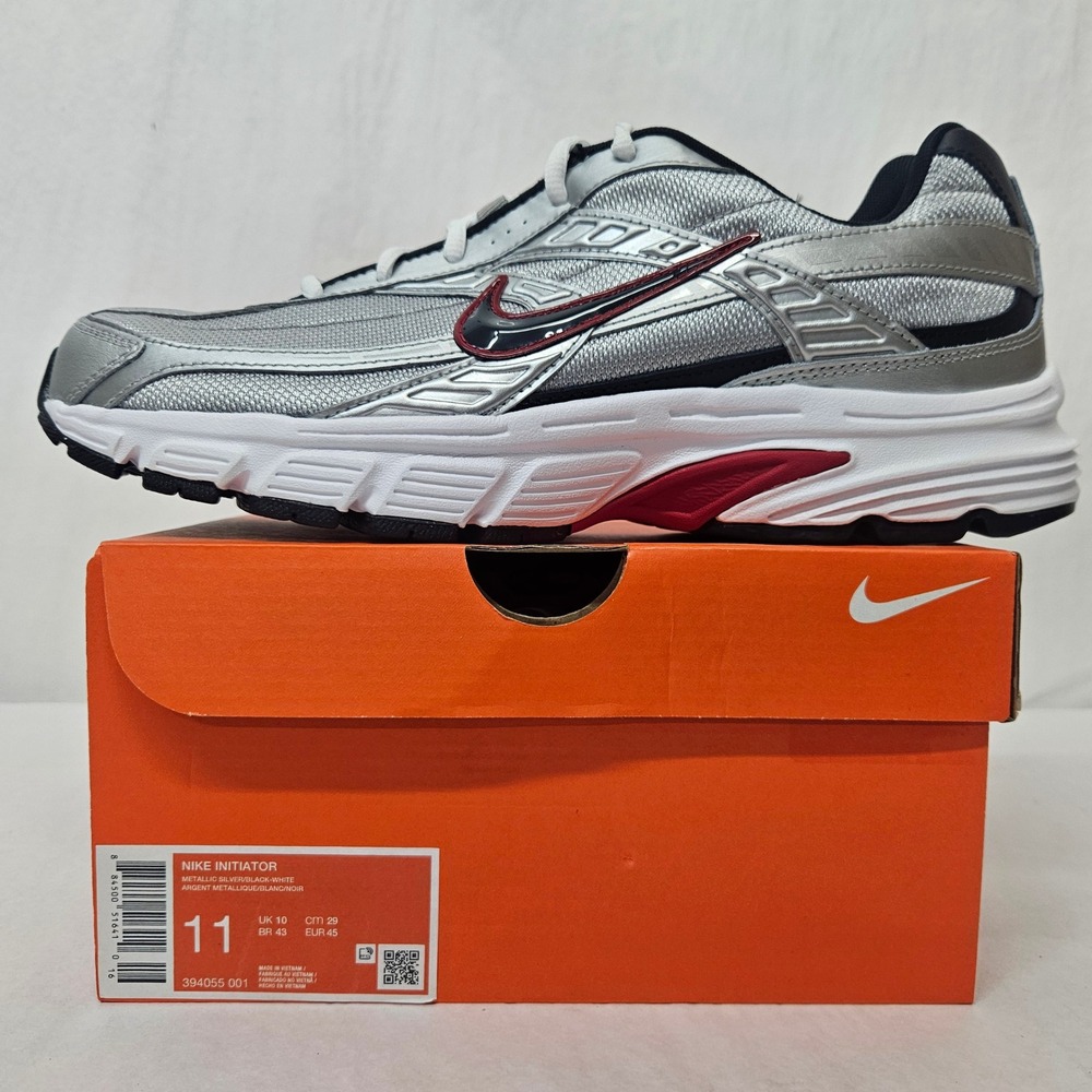 Nike Initiator Running Shoes 394055-001 Metallic Silver Black Red Mens Size 11